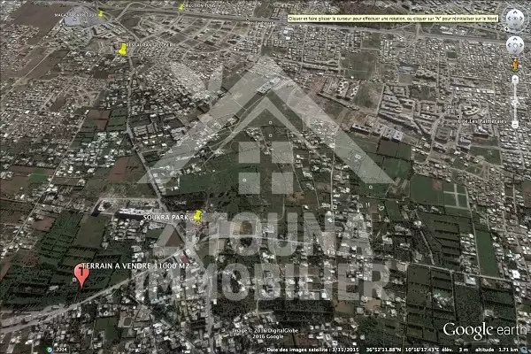 A vendre un terrain de 11 HA à la Soukra