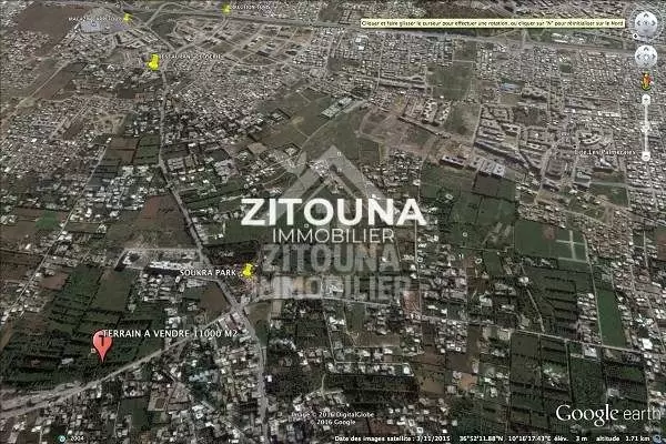 A vendre un terrain de 10 HA à la Soukra